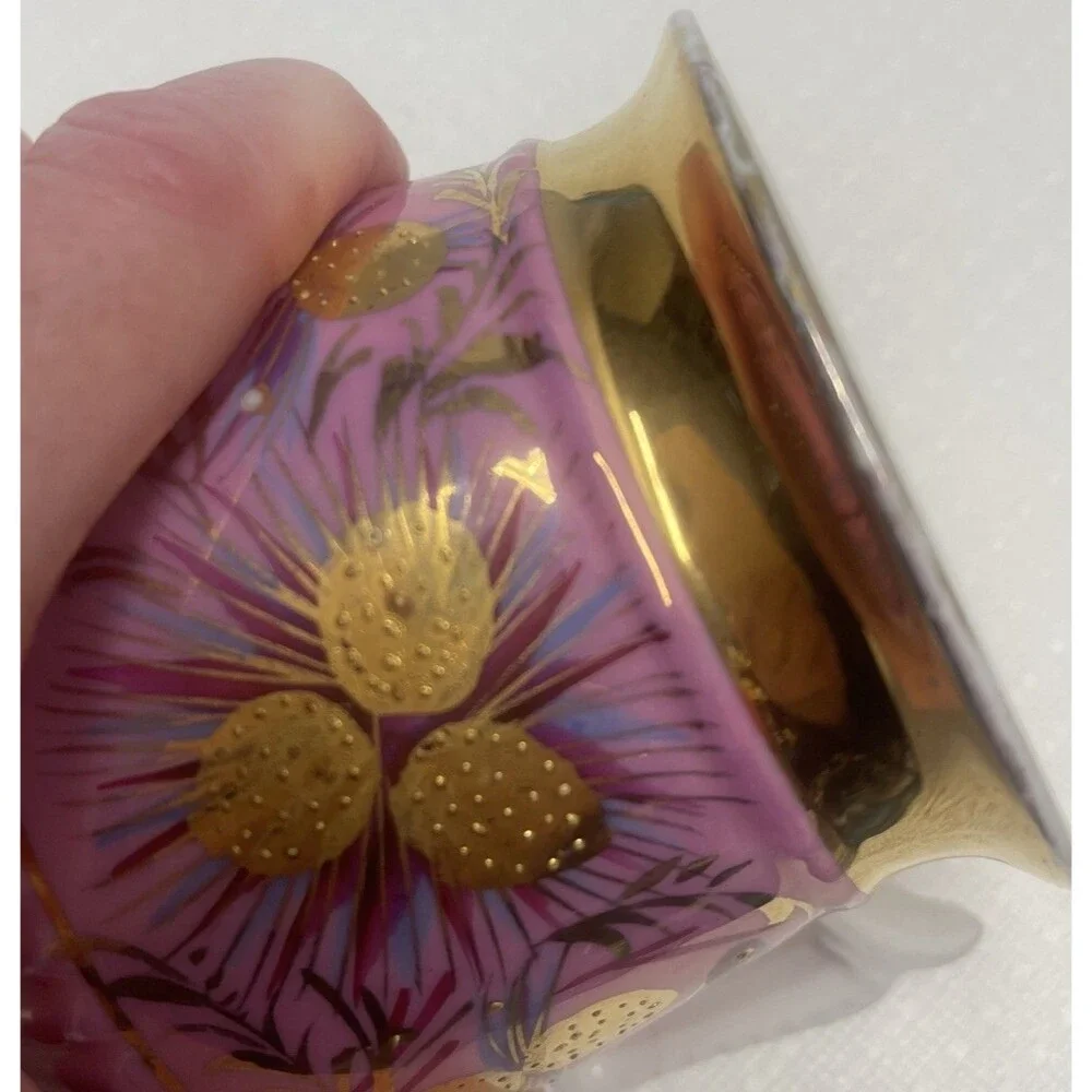 VINTAGE PORCELAIN Coffee Tea Cup Hand Painted Gold Pink Purple Blue STUNNING